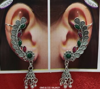 Boho Chic Oxidized Silver Jhumka Earrings with Colorful Stones