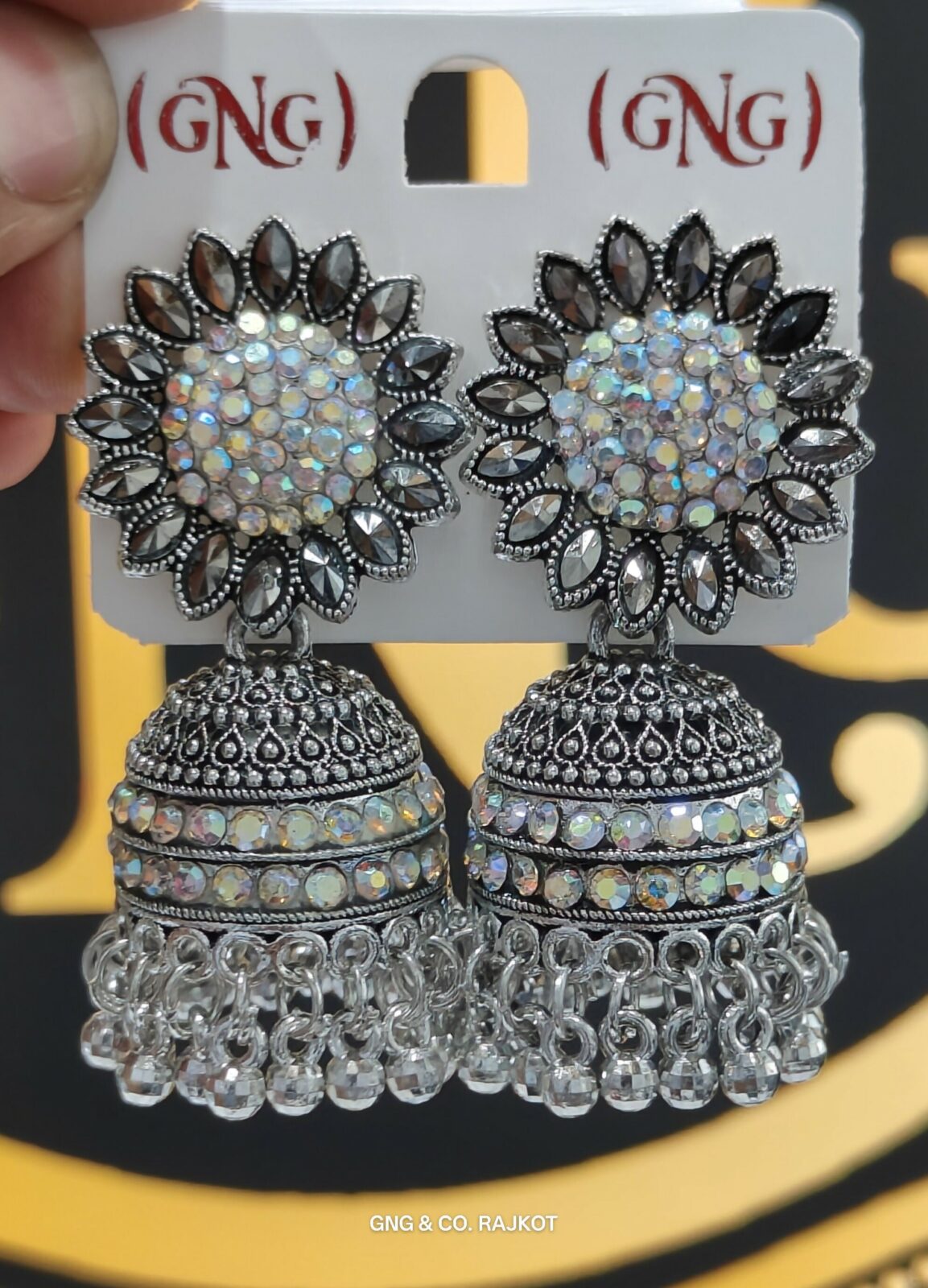 Boho Vintage Oxidized Silver Jhumka Earrings – Lightweight Ethnic Statement Jewelry - Detailed Feature View 1
