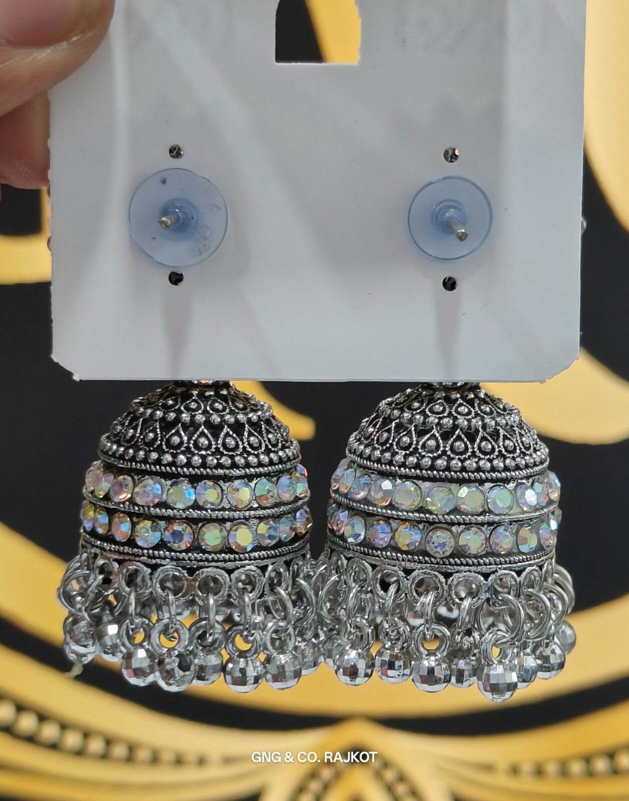 Boho Vintage Oxidized Silver Jhumka Earrings – Lightweight Ethnic Statement Jewelry - Detailed Feature View 2