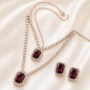 Premium Burgundy Crystal Double Layer Pendant Necklace Set with Stud Earrings for Women - Buy Online at Alikart