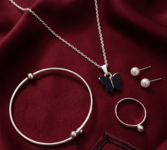Butterfly Jewellery Combo Set with Pearl Stud Earrings
