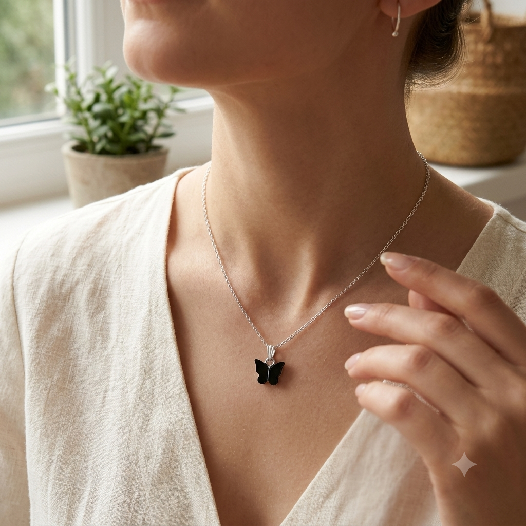 Butterfly Jewellery Combo Set with Pearl Stud Earrings - Detailed Feature View 1