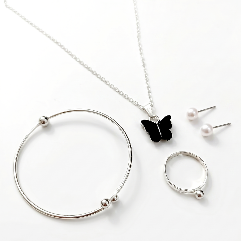 Butterfly Jewellery Combo Set with Pearl Stud Earrings - Detailed Feature View 2