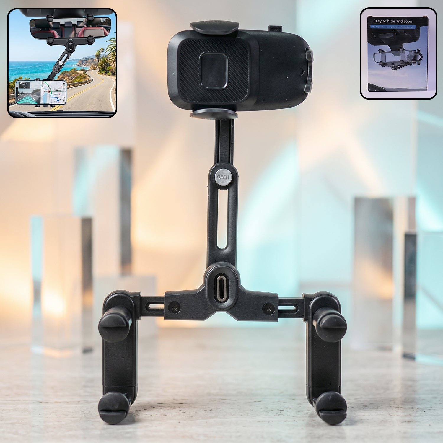 Premium Car Rear View Mirror Phone Holder – 360° Adjustable & Retractable - Buy Online at Alikart