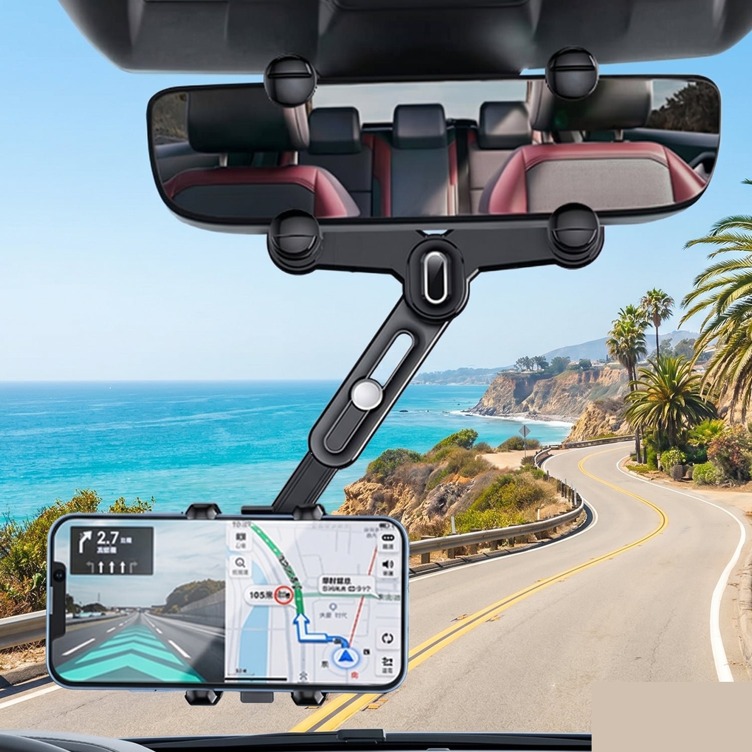 Car Rear View Mirror Phone Holder – 360° Adjustable & Retractable - Detailed Feature View 2