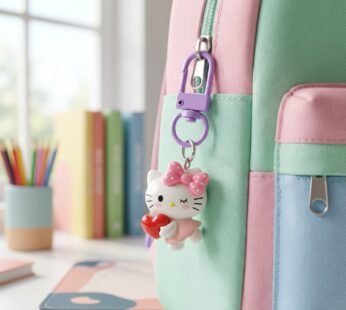 Cartoon Keychain with Heart and Bow – Cute Bag Charm for Girls