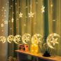 Premium Celestial Star and Moon Hanging Curtain Fairy Lights – Warm White LED Window Accent Lighting for Bedroom, Celebrations and Home Décor - Buy Online at Alikart