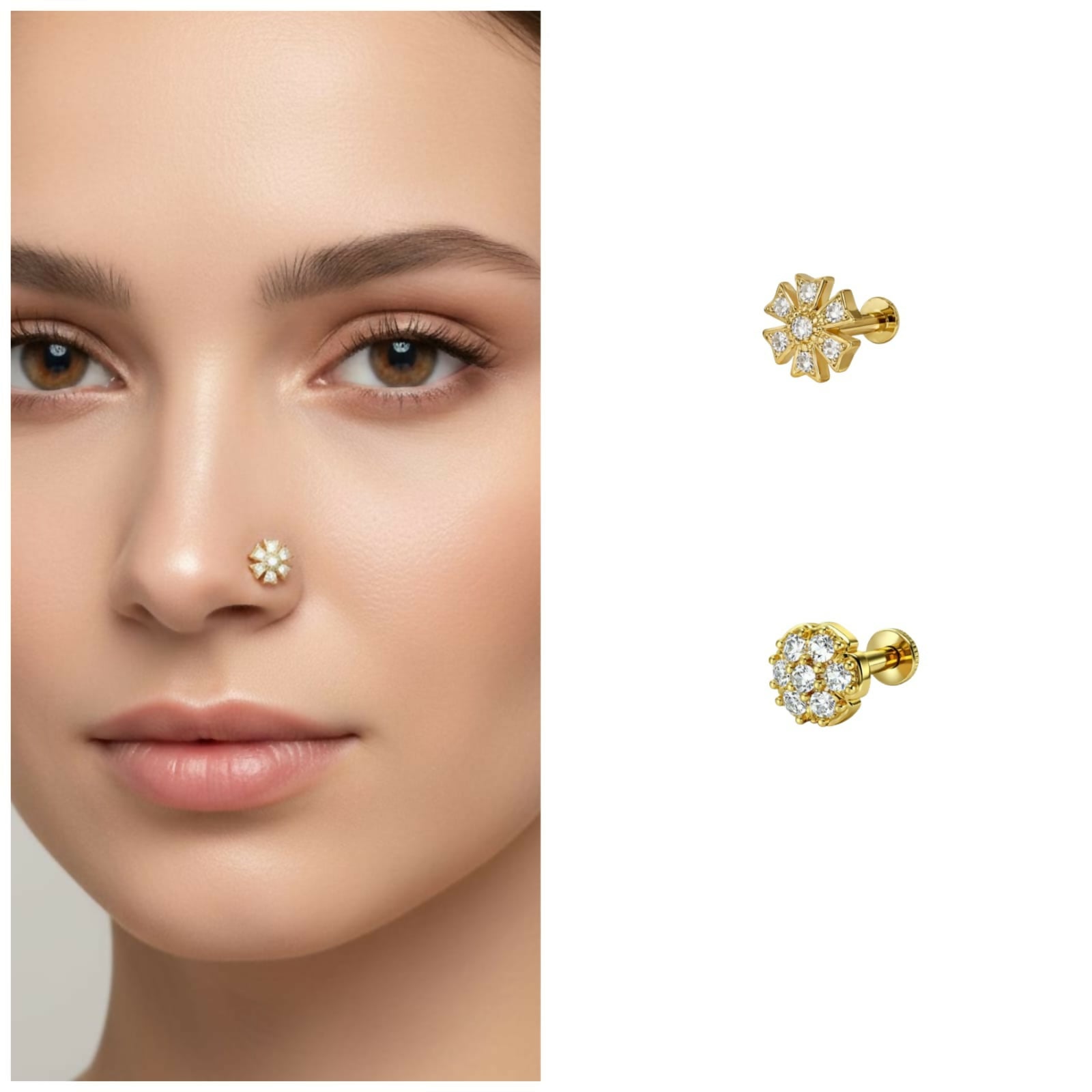 Premium Celestial Starburst Gold-Plated Flat Back Nose Stud Set - Buy Online at Alikart