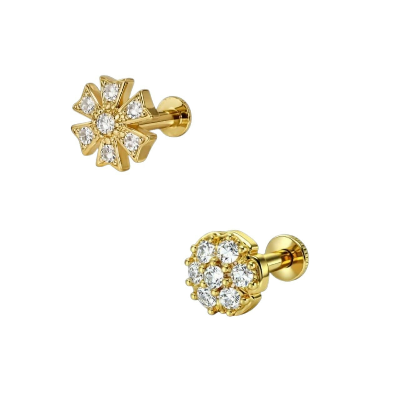 Celestial Starburst Gold-Plated Flat Back Nose Stud Set - Detailed Feature View 2