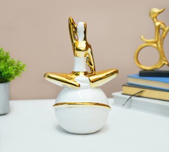 Ceramic Abstract Figurine Decor Object in White & Golden