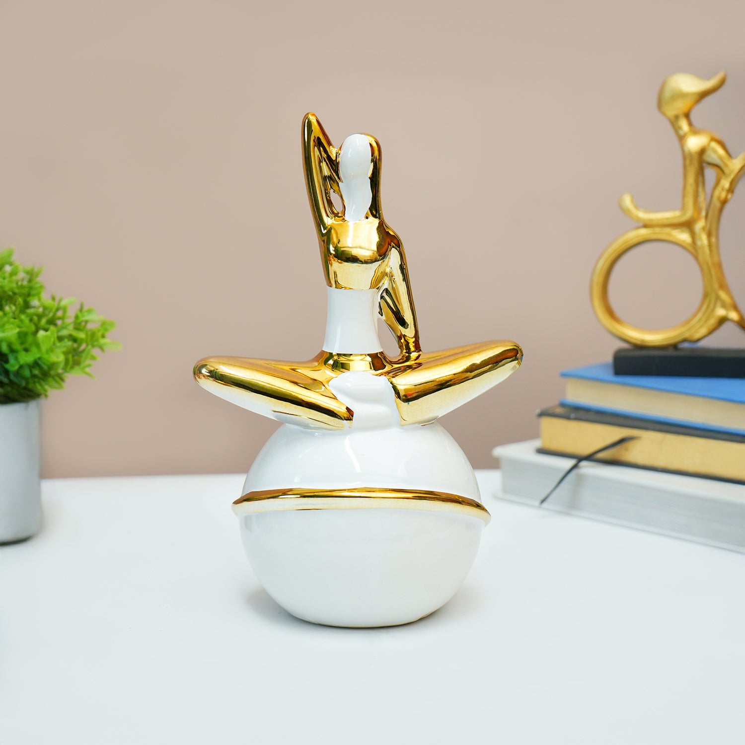Premium Ceramic Abstract Figurine Decor Object in White & Golden - Buy Online at Alikart