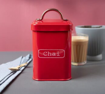 Chai Jar, Kitchen Decorative, Countertop Metal Storage Jar, Red, Mild Steel | (1 Litre)