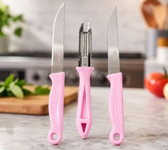 Chic Pink 3-Piece Kitchen Knife Set with Ergonomic Handles and Stainless Steel Blades