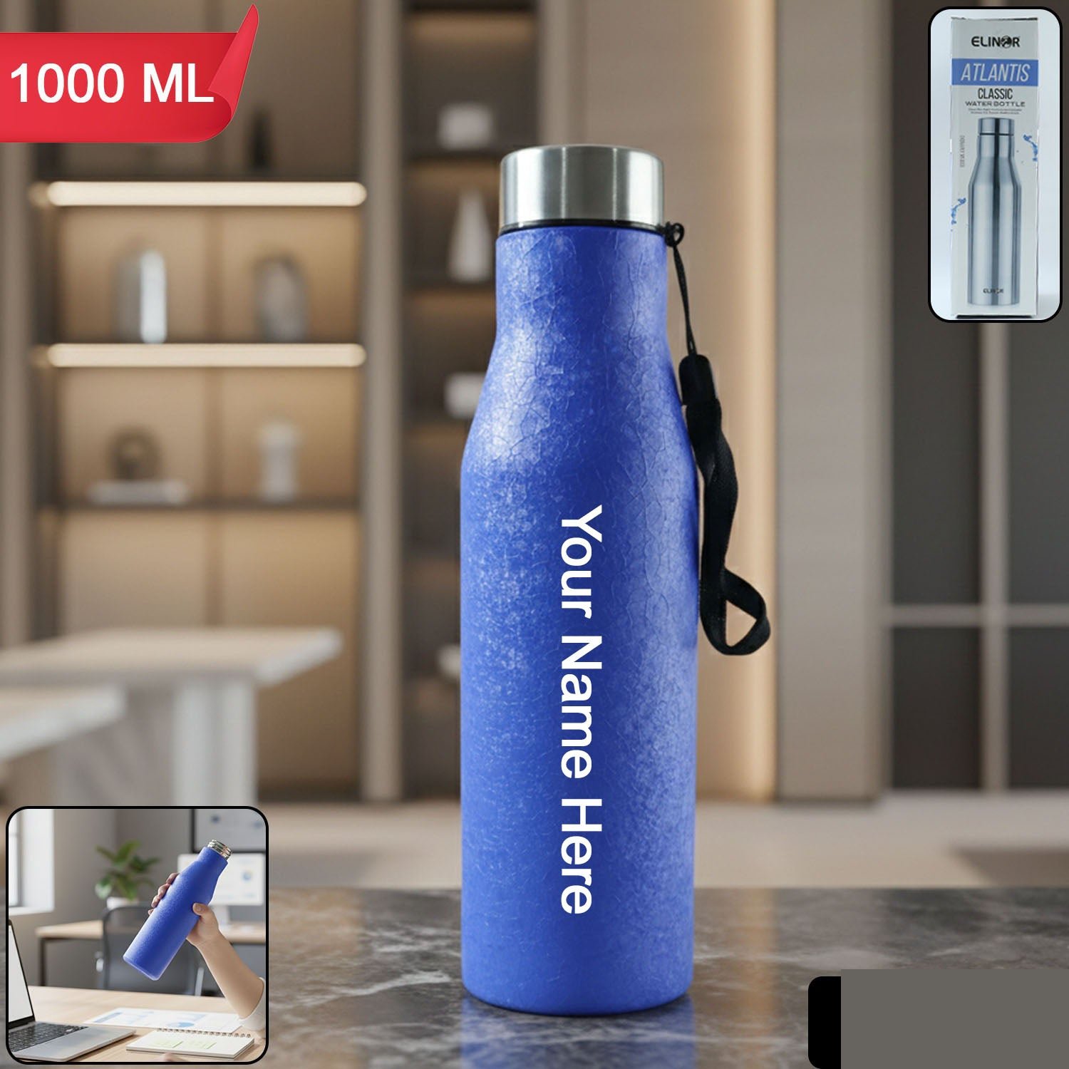 Classic Stainless Steel Water Bottle – Leakproof & Travel Friendly 1000 ML - Detailed Feature View 1