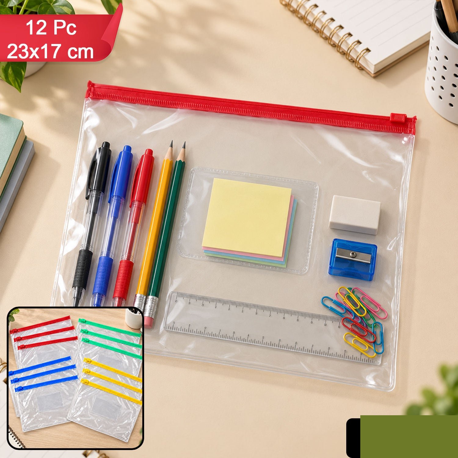Clear View Zipper Storage Pouches - Multipurpose Document & Stationery Organizers - Detailed Feature View 1