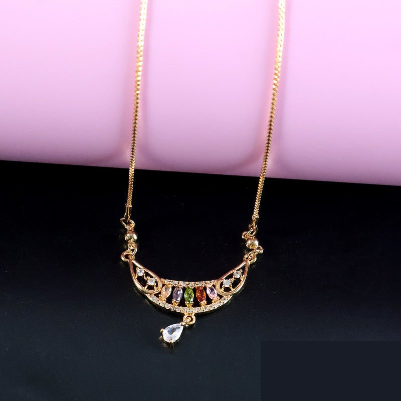 Crescent Moon Pendant Necklace – Multicolor Elegance for Women - Detailed Feature View 1