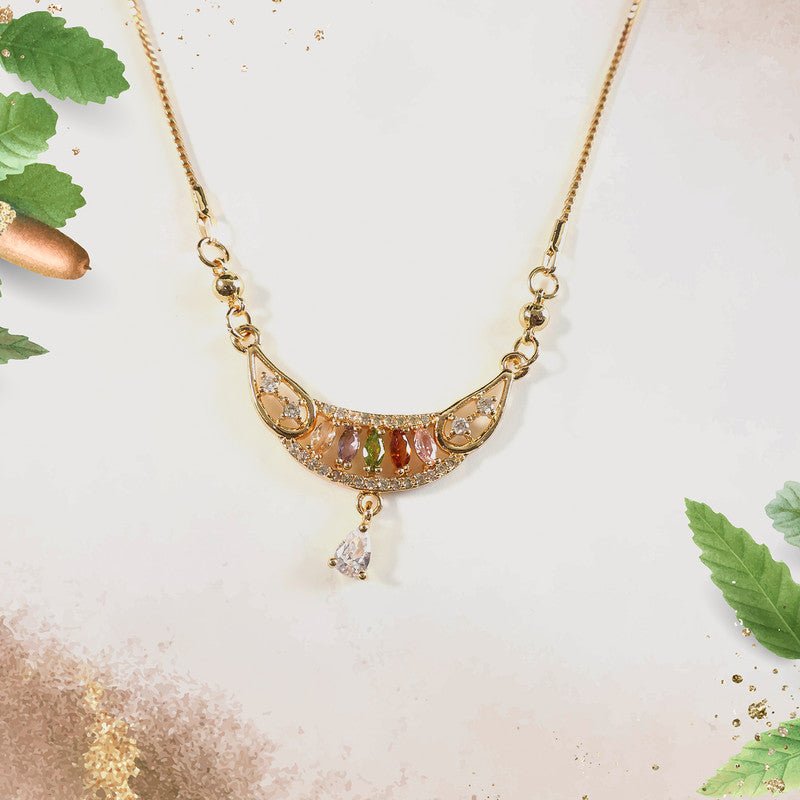 Crescent Moon Pendant Necklace – Multicolor Elegance for Women - Detailed Feature View 2