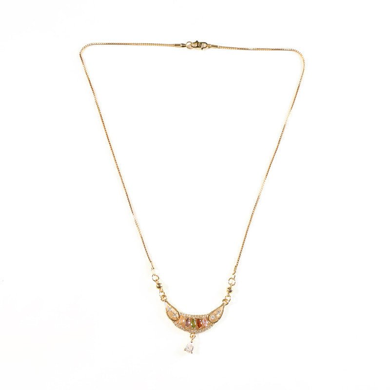 Crescent Moon Pendant Necklace – Multicolor Elegance for Women - Detailed Feature View 3