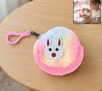 Cute Bunny Design Rainbow Fur Mini Coin Purse Keychain – Compact & Stylish for Kids