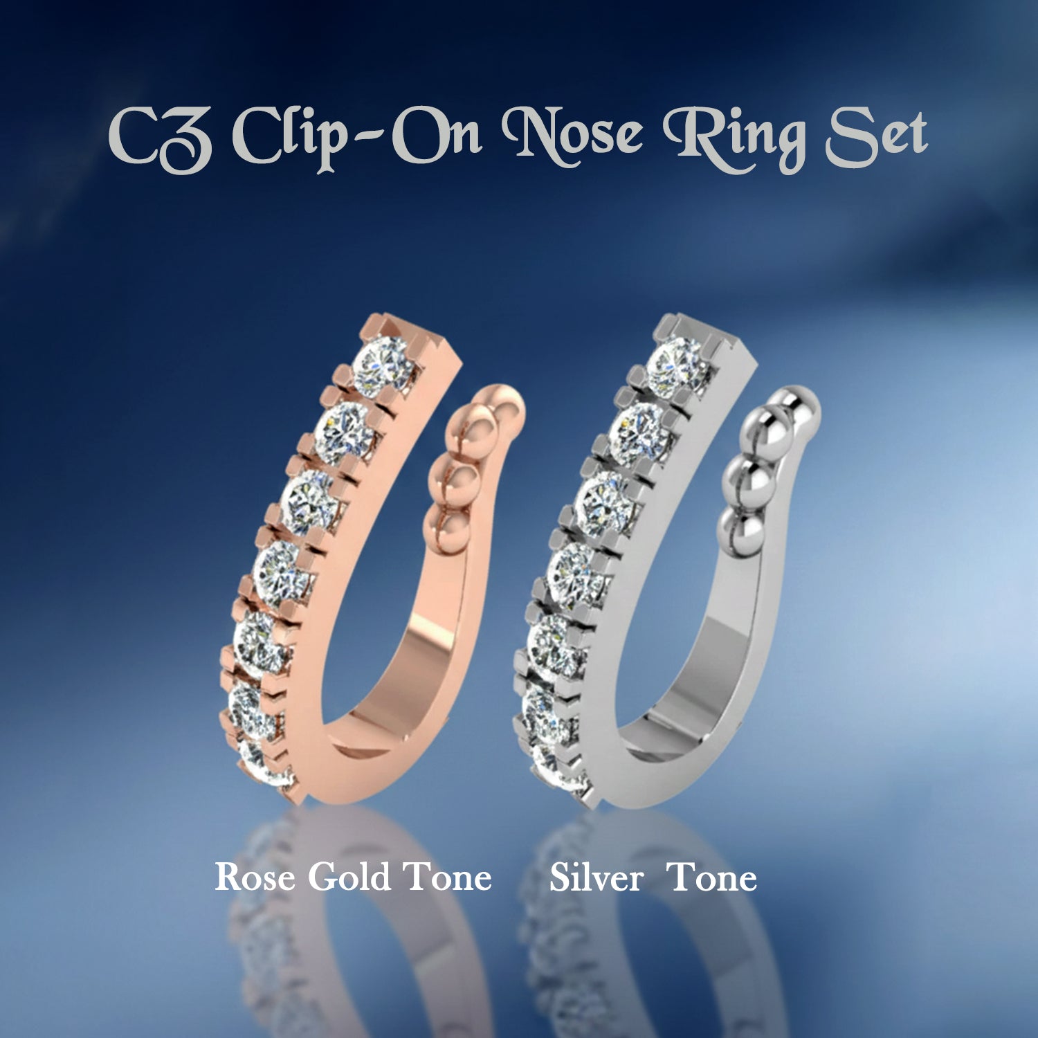 CZ Clip-On Nose Ring Set – Non-Piercing Stylish Duo - Detailed Feature View 2