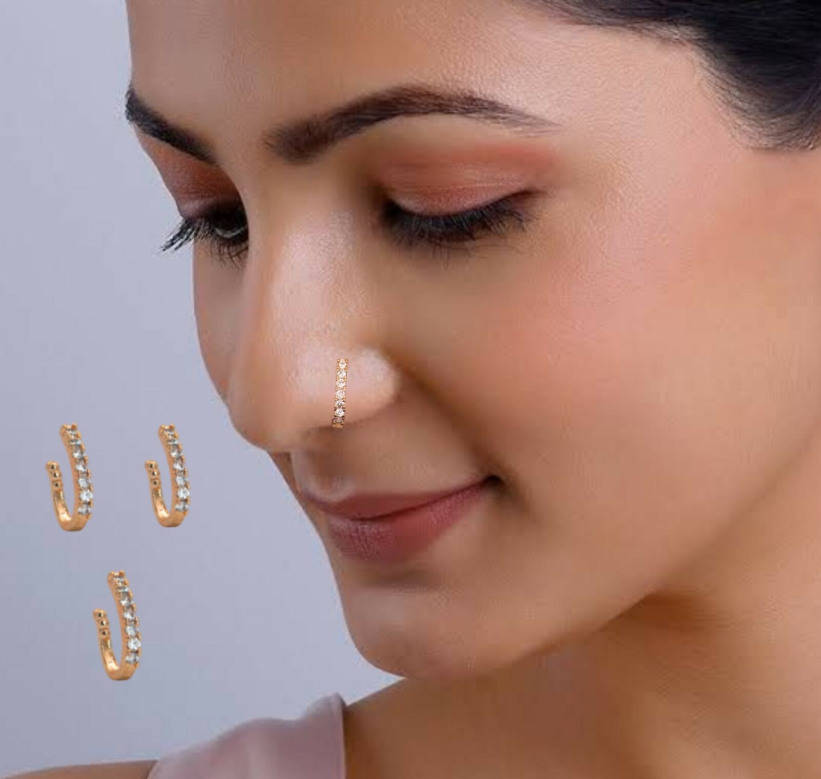 Premium Dazzling Rose Gold Plated CZ Adjustable Nose Ring Collection - Buy Online at Alikart