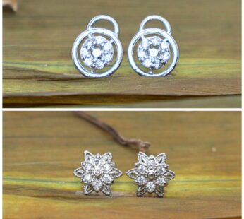 Dazzling Silver-Plated Cubic Zirconia Stud Earrings – 2-Pair Set