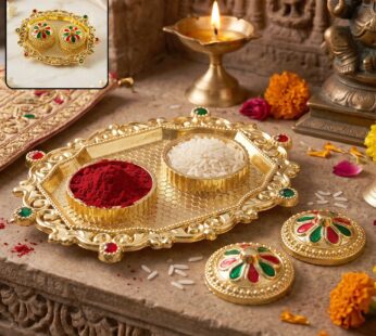 Decorative Golden Kankavati Kumkum Holder with Meenakari Lids