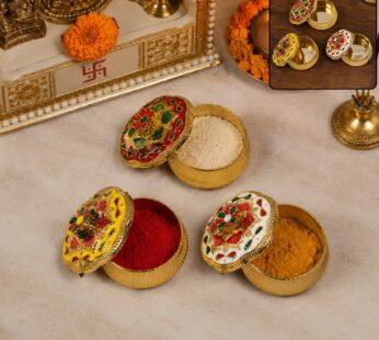 Decorative Pooja Kankavati with Ornamental Lid for Kumkum and Roli