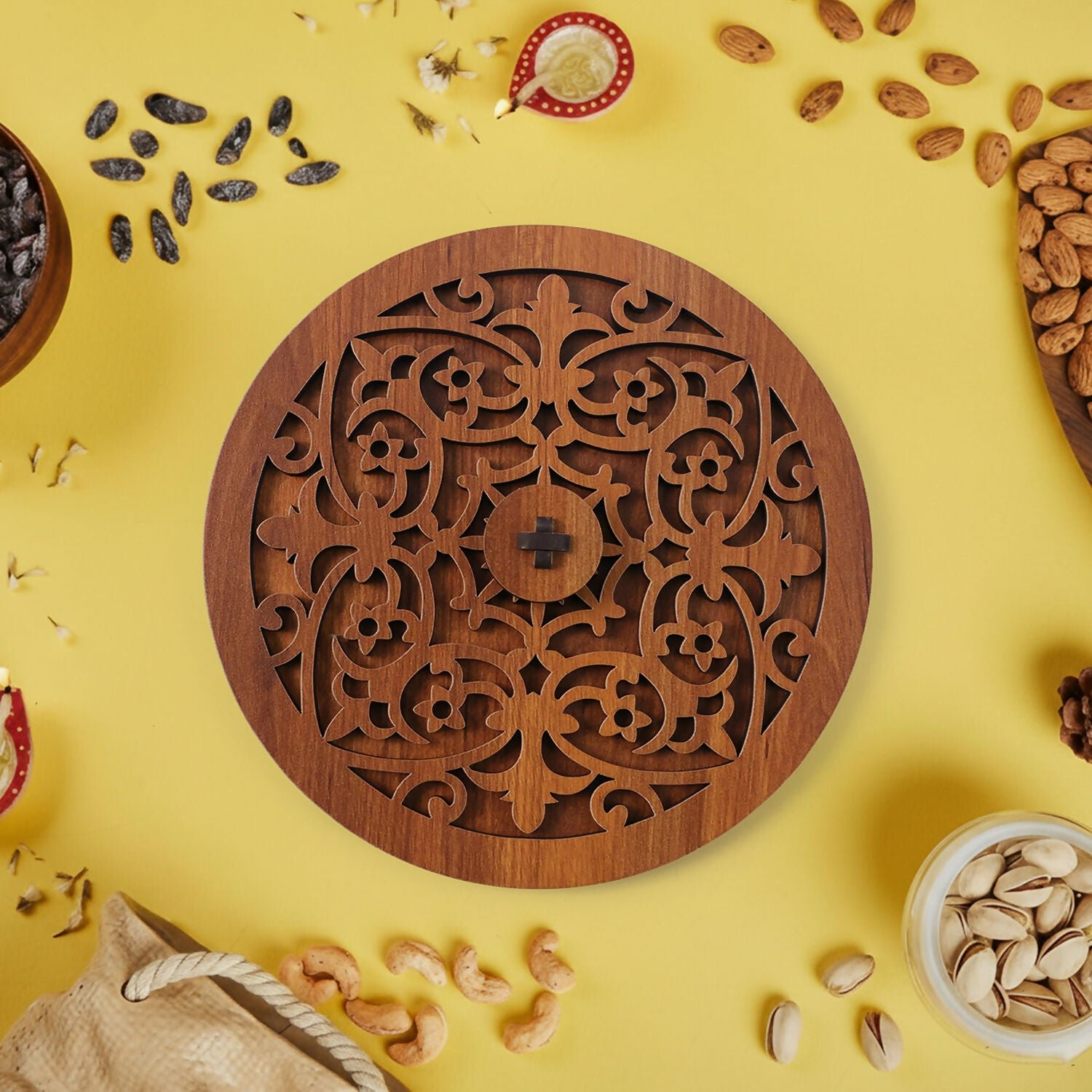 Decorative Round Compartment Dry Fruit & Snack Organizer Box - Detailed Feature View 2