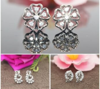Diamond-Style Stud Earrings Set – Elegant Floral & Leaf Designs