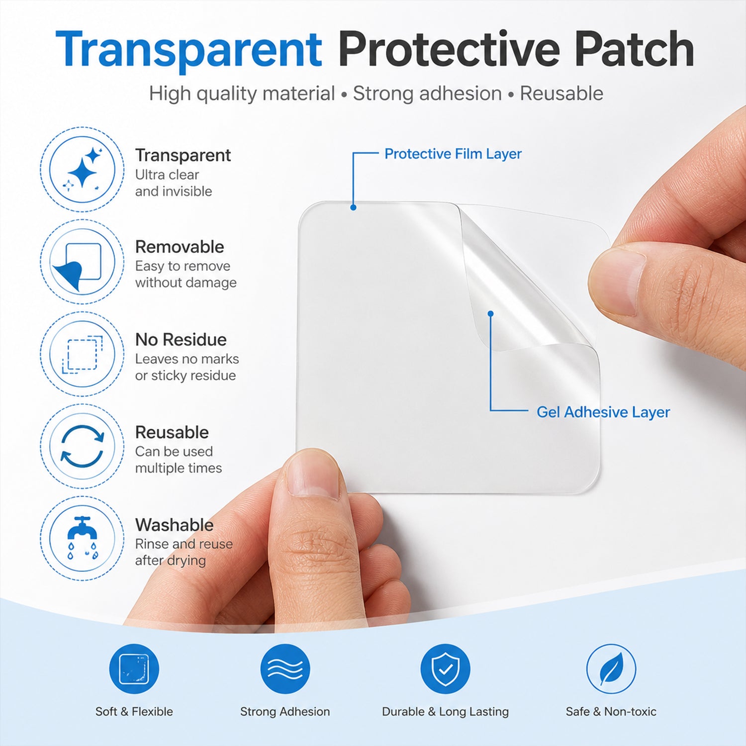 Double-Side Transparent Nano Adhesive Tape – Reusable & Waterproof - Detailed Feature View 3