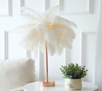Dreamy Feather Accent Table Lamp – Soft Glow Aesthetic Bedroom Lighting