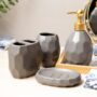 Premium Elegant 4-Piece Grey Ceramic Bathroom Accessory Set - Modern Hexagonal Textured Vanity Organizer - Buy Online at Alikart