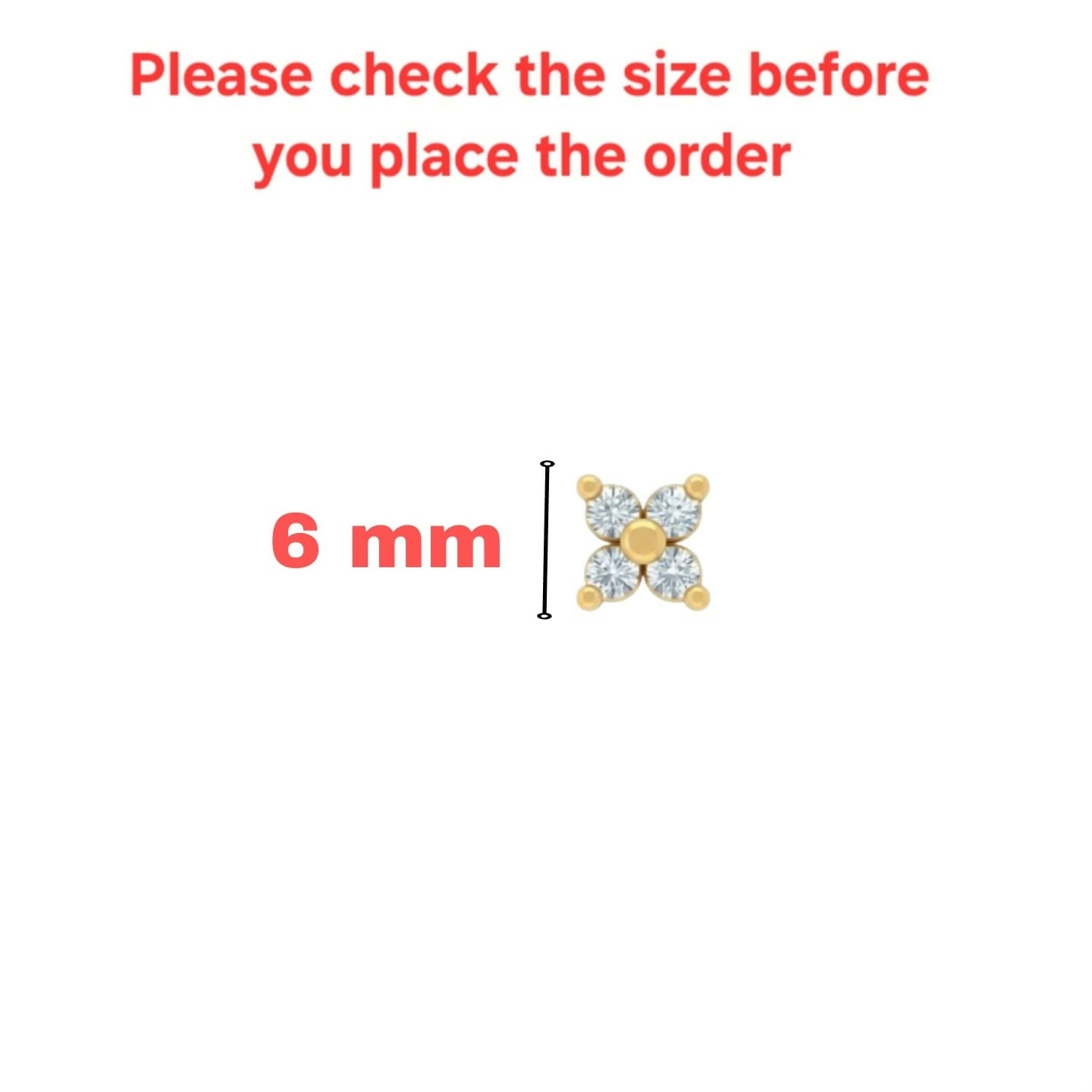 Elegant Clover Cubic Zirconia Flat Back Nose Stud Set - 6 Piece Gold-Plated Collection - Detailed Feature View 4
