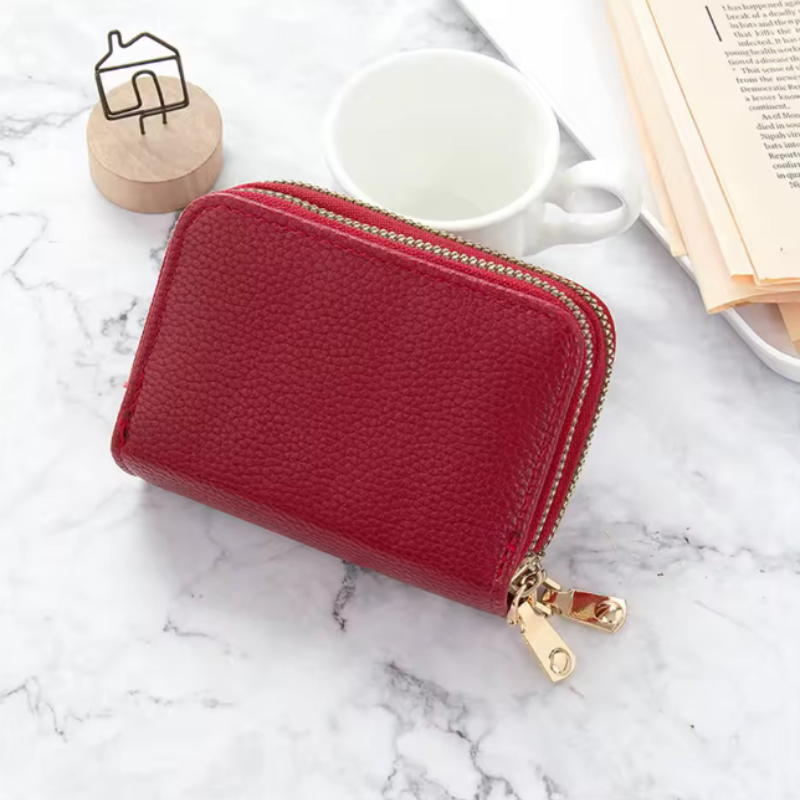 Elegant Compact Women's Zippered PU Leather Wallet - Slim Card & Coin Organizer - Detailed Feature View 2