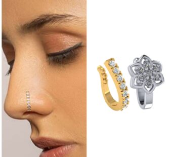 Elegant Floral Cubic Zirconia Non-Piercing Nose Cuff – Adjustable Clip-On Jewelry