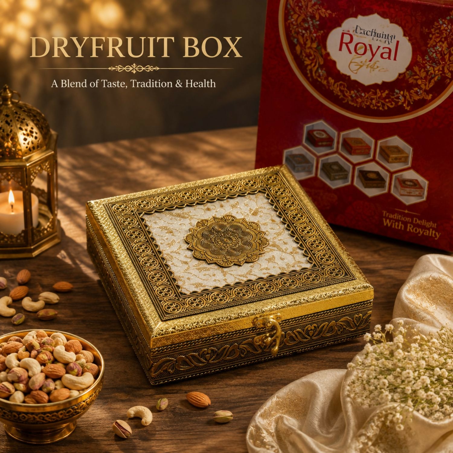 Elegant Floral Dry Fruit Box – Perfect Festive Gift - Detailed Feature View 2