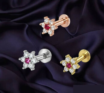Elegant Floral Ruby Gemstone Nose & Ear Stud Set – Trio Pack