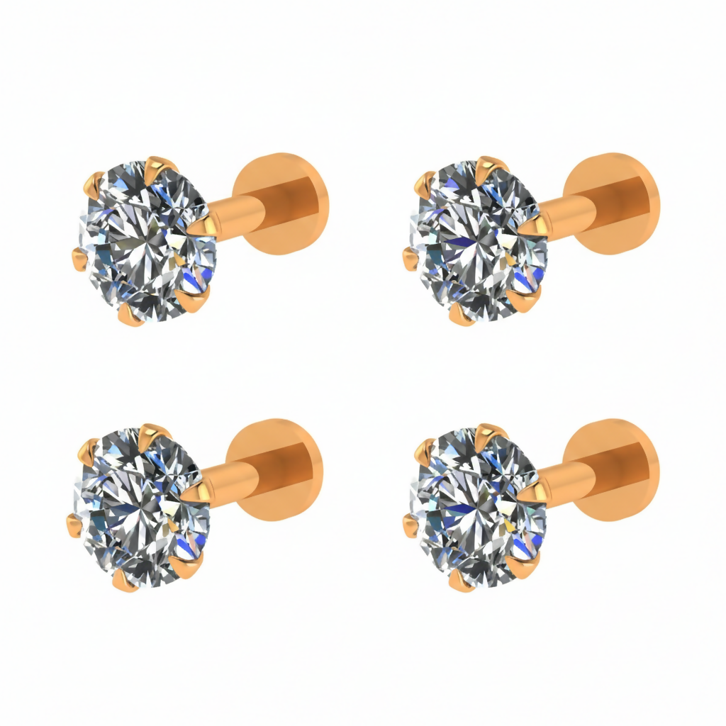 Elegant Gold-Plated Flat Back Stud Earrings – Hypoallergenic Daily Sparkle - Detailed Feature View 2