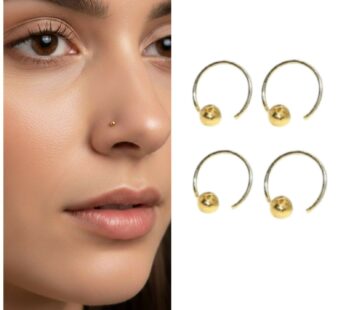 Elegant Gold-Plated Nose Ring Collection – 4-Piece Minimalist Hoop & Stud Set