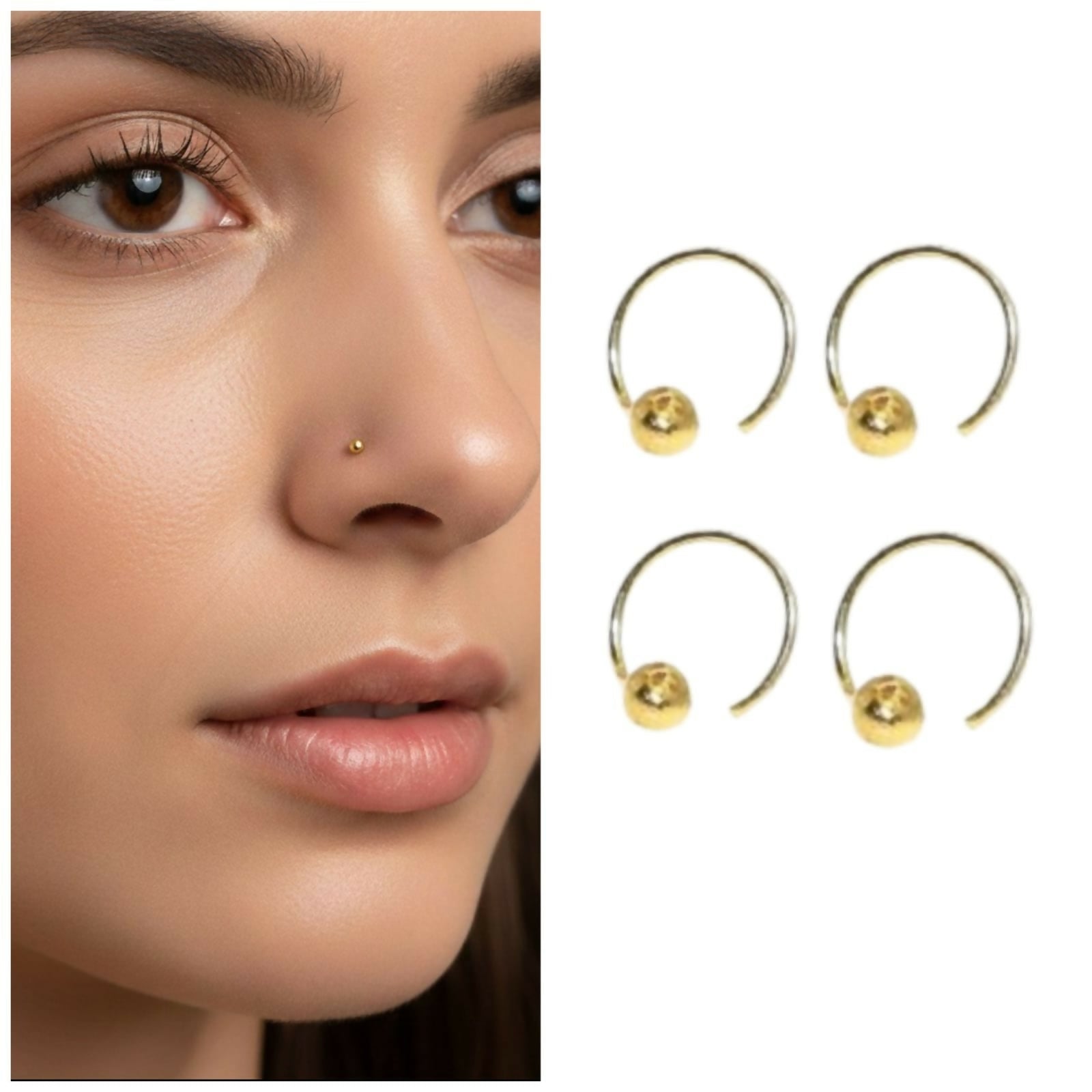 Premium Elegant Gold-Plated Nose Ring Collection - 4-Piece Minimalist Hoop & Stud Set - Buy Online at Alikart