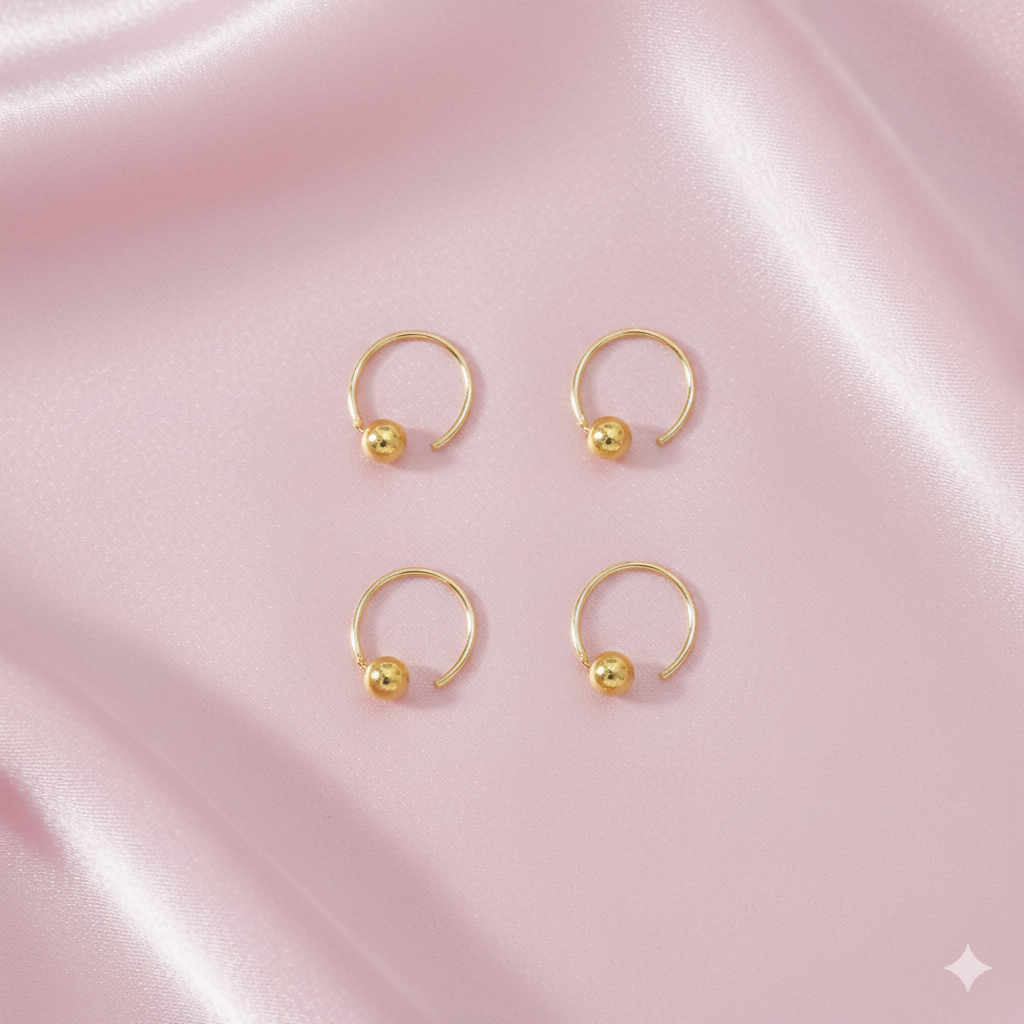 Elegant Gold-Plated Nose Ring Collection - 4-Piece Minimalist Hoop & Stud Set - Detailed Feature View 1