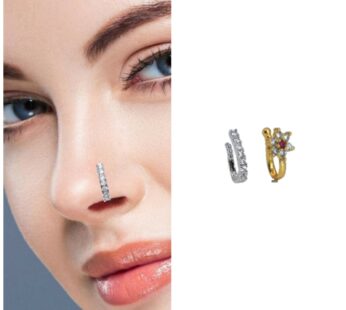 Elegant Non-Pierced Nose Ring Set – Faux CZ Hoop & Floral Clip-On Stud Combo
