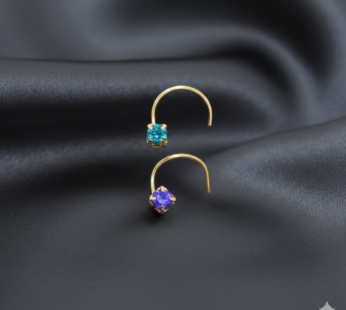 Elegant Square Crystal Nose Stud Set – Gold-Plated Red & Teal Duo