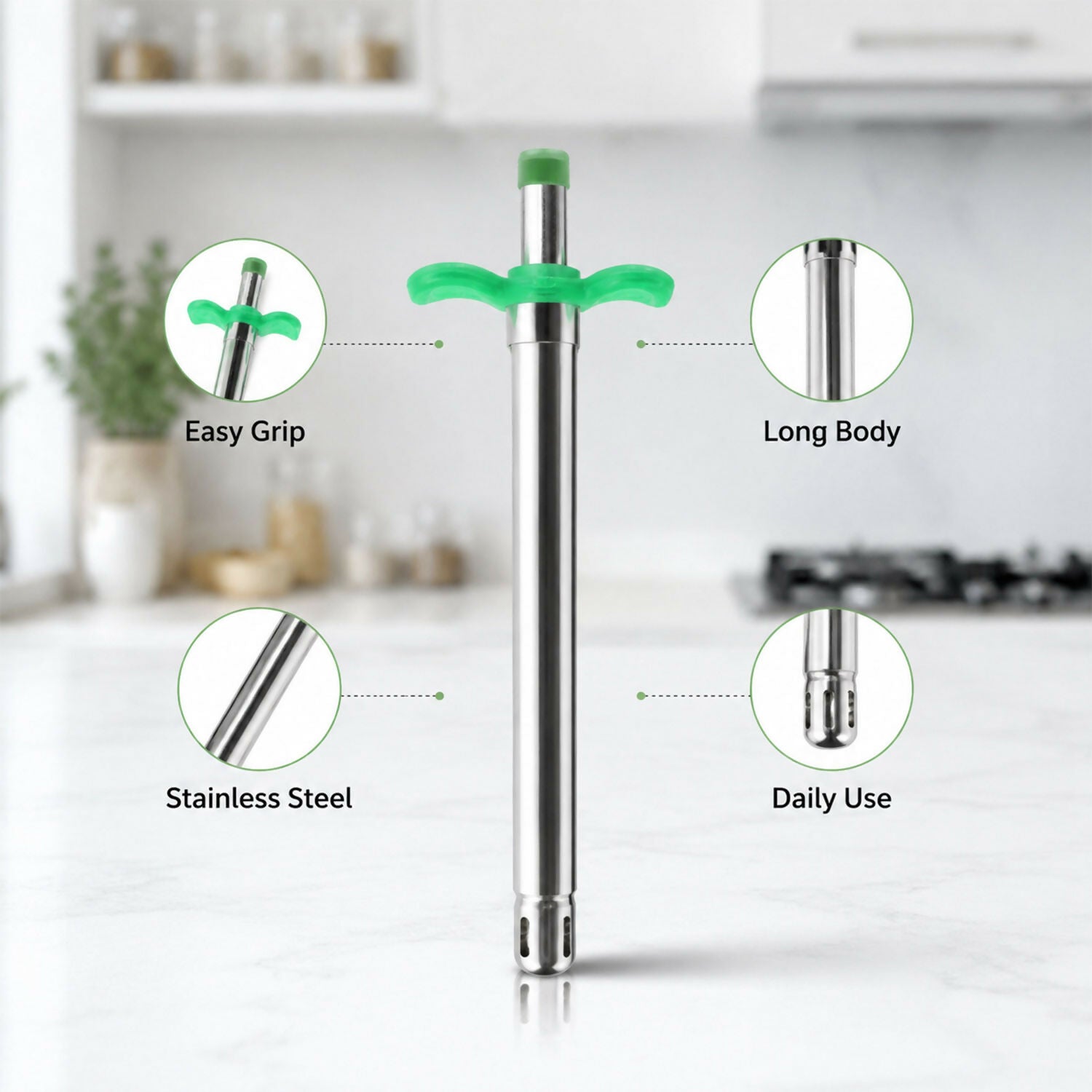 Ergonomic Stainless Steel Gas Lighter in Vibrant Green for Safe Kitchen Ignition - Detailed Feature View 1