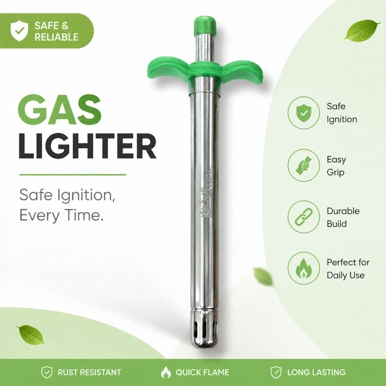Ergonomic Stainless Steel Gas Lighter in Vibrant Green for Safe Kitchen Ignition - Detailed Feature View 5