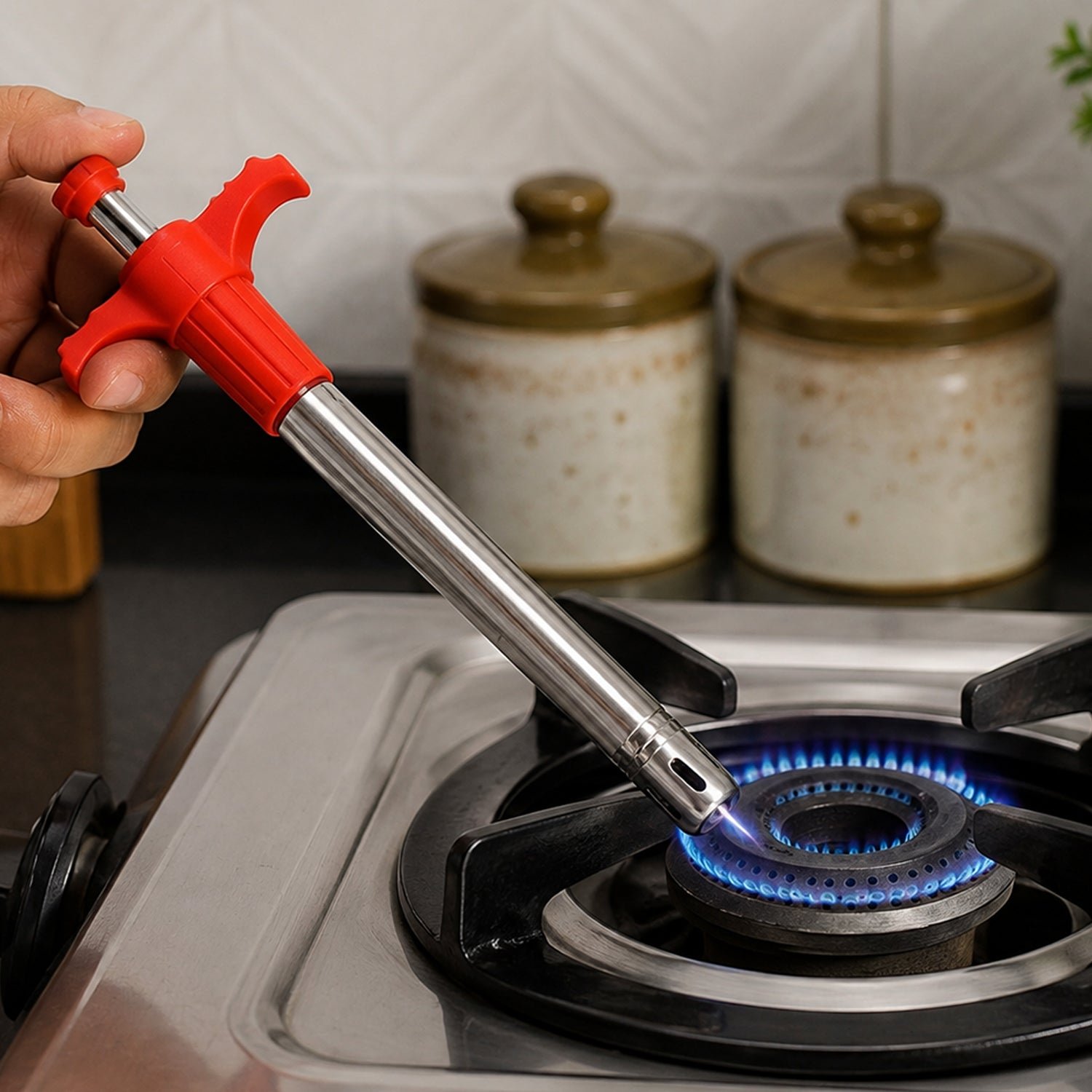 Ergonomic Stainless Steel Kitchen Gas Lighter with Trigger Igniter - Detailed Feature View 2