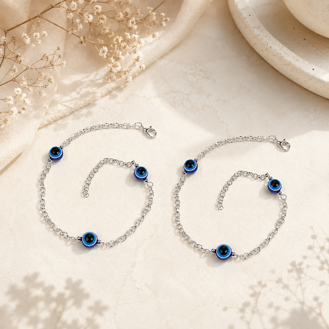 Evil Eye Anklet – Trendy Silver-Plated Jewelry with Protection - Detailed Feature View 1