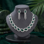 Premium Exquisite Emerald Green American Diamond Silver-Plated Necklace and Earring Set for Women - Buy Online at Alikart