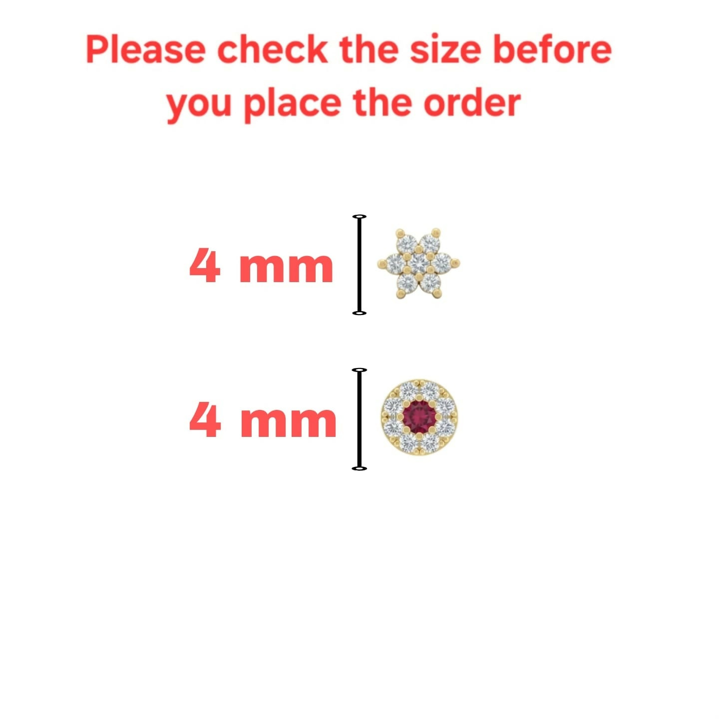 Exquisite Floral Nose Stud Duo – Gold-Plated Crystal & Ruby Accents - Detailed Feature View 2